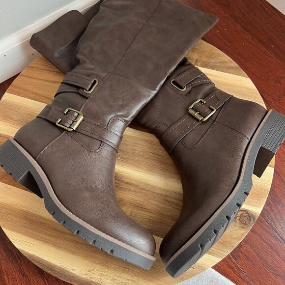 Sun + Stone Blakelyy Womens Buckle Knee-High Boots Sz 10M in Chocolate Brown - Picture 4 of 9